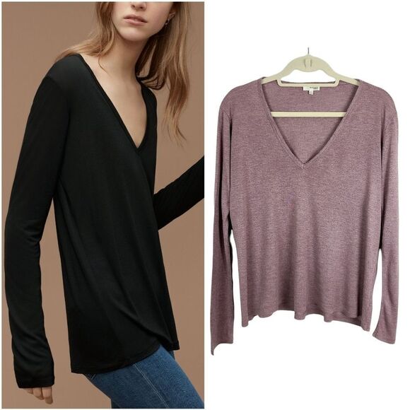 Aritzia Wilfred Free Dusty Rose Brasch Long Sleeve V-Neck T-Shirt XS - Picture 1 of 16